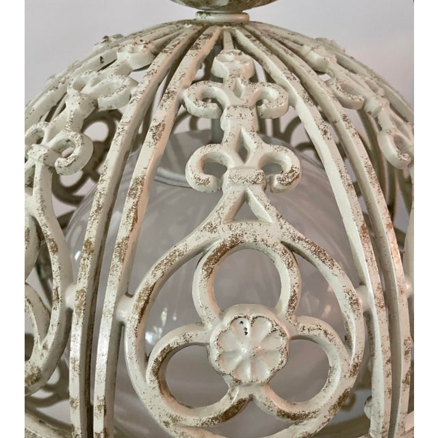 Mid-Century White and Gold Metal Filigree Sphere Pendant Light | Chairish