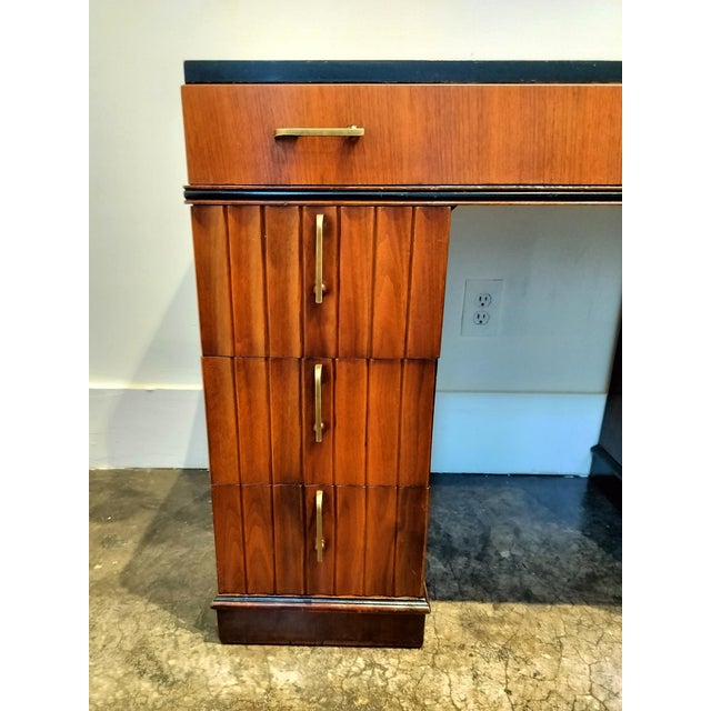 Art Deco Mahogany Desk With Bakelite and Brass Pulls For Sale - Image 4 of 12