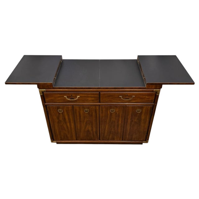 Mid-Century Modern Vintage Drexel Heritage Accolade II Collection Campaign Style Walnut Server / Sideboard For Sale - Image 3 of 12