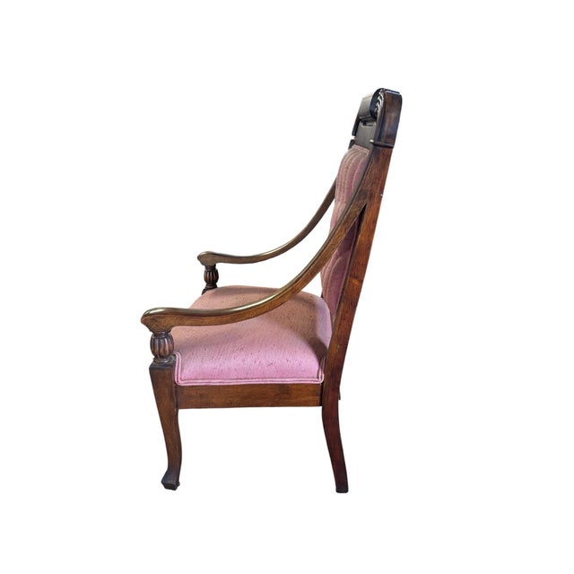 Victorian Antique Empire Style Walnut Armchairs With Pink Tufted Upholstery, a Pair For Sale - Image 3 of 12