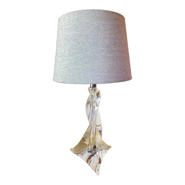Maison Saint Louis France Twisted Crystal Table Lamp, Signed French Mid-Century Modern Lighting For Sale