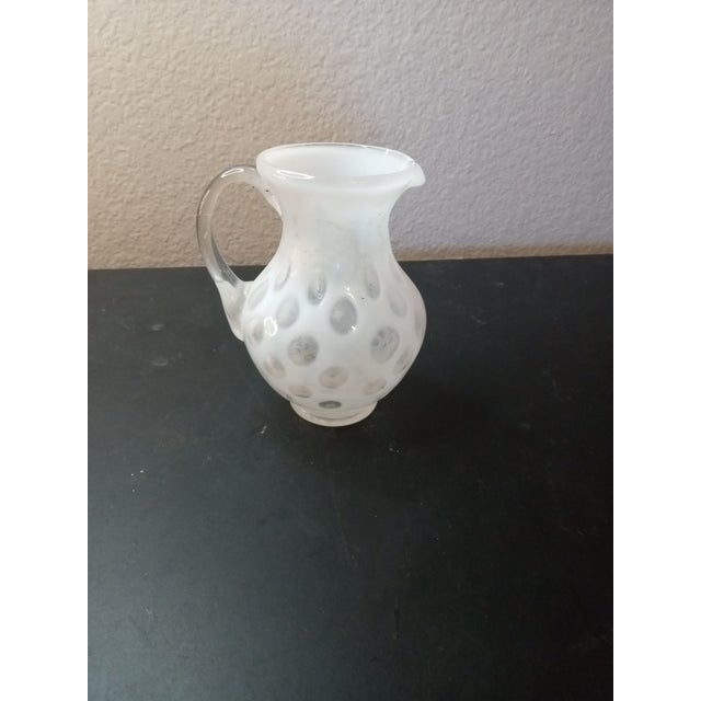1960s Fenton White Coin Dot Glass Mini Pitcher Vase For Sale - Image 4 of 4