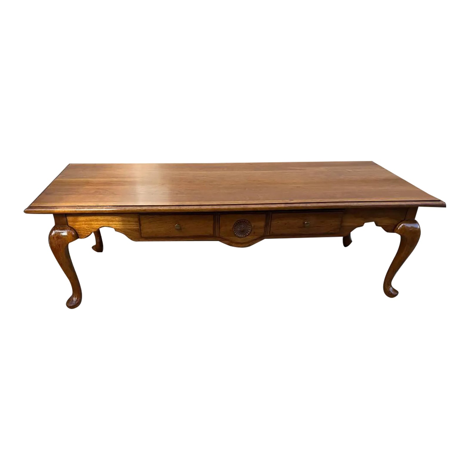 Vintage Queen Anne Style 1 Drawer Solid Cherry Coffee Table