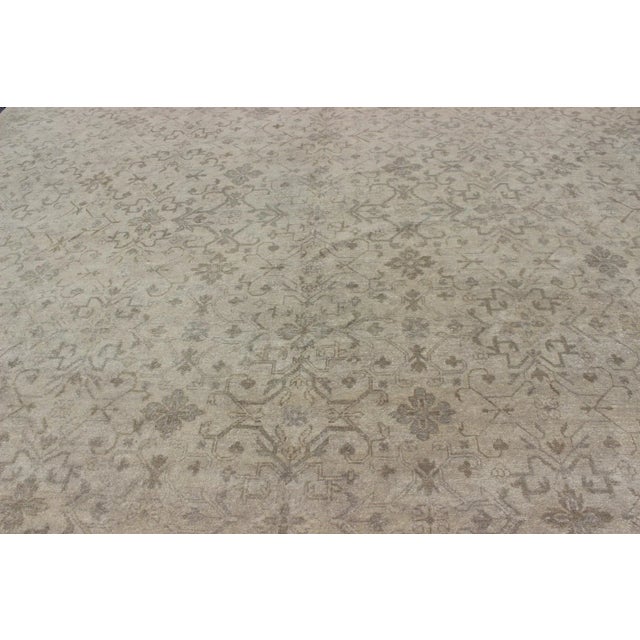 12' X 16' Modern Hand-Knotted Khotan Rug With Geometric Pattern in Taupe and Gray Tones For Sale In Atlanta - Image 6 of 12