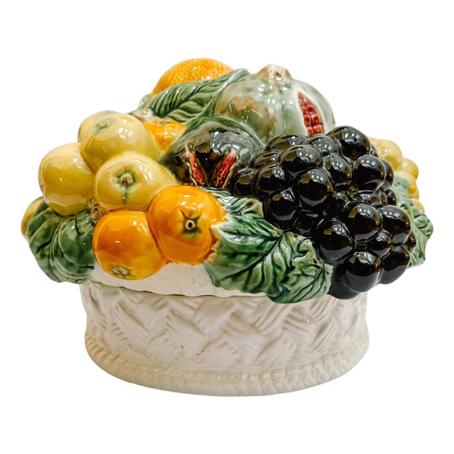 Vintage Bordallo Pinheiro Majolica Fruit Basket Centerpiece Tureen For Sale
