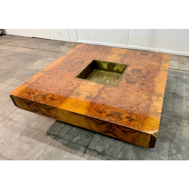 Willy Rizzo Burl Wood and Brass Coffee Table, Italy, 1970s For Sale In Los Angeles - Image 6 of 7