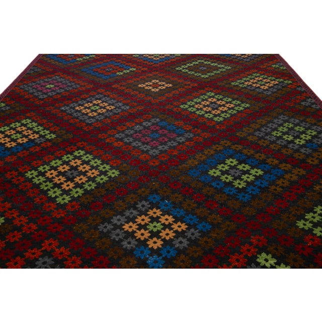 Modern Multicolor Modern Soumak Handmade Geometric Designed Wool Rug For Sale - Image 3 of 11