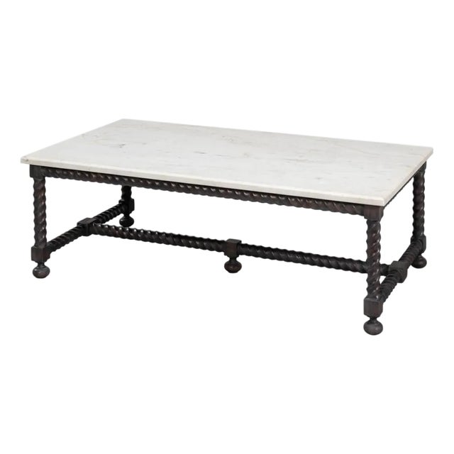 Marble Top Coffee Table With Barley Twist Base For Sale