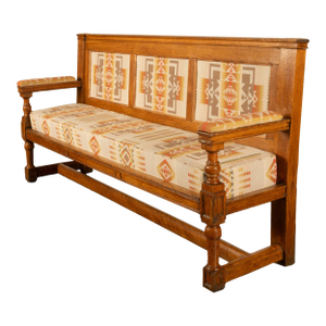 Antique 19th Century French Oak Bench Pew Pendleton Chief Joseph Fabric 1880