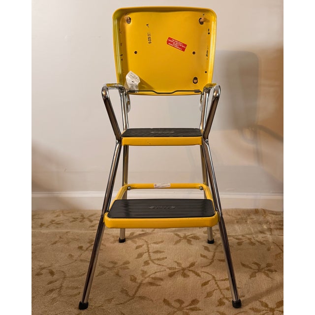 Vintage Cosco Stylaire Yellow Chrome Step Stool Chair For Sale In New York - Image 6 of 9