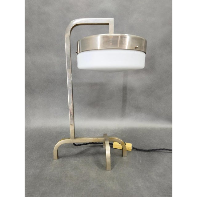 1930s Bauhaus Nickel Table Lamp with Glass Diffuser, 1930s For Sale - Image 5 of 12
