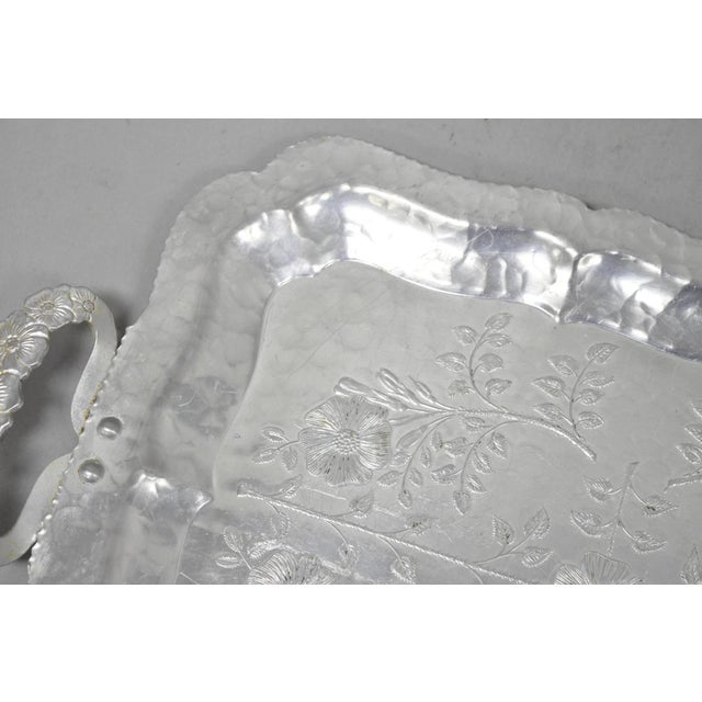 Silver Vintage Victorian Continental Silver Co "Wild Rose" 1055 Hammered Aluminum Tray For Sale - Image 8 of 13