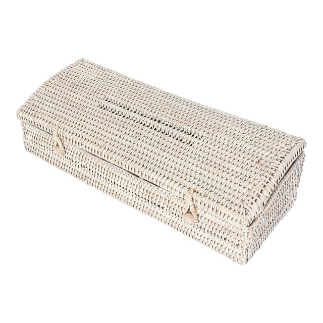 Artifacts Rattan 5 Section Tea Box with Lid in White For Sale