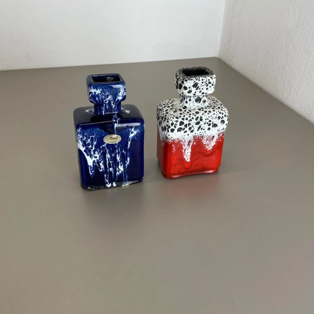 Blue-Red Pottery Fat Lava Glaze WGP Vases from Jopeko, Germany, 1970s, Set of 2 For Sale - Image 3 of 18