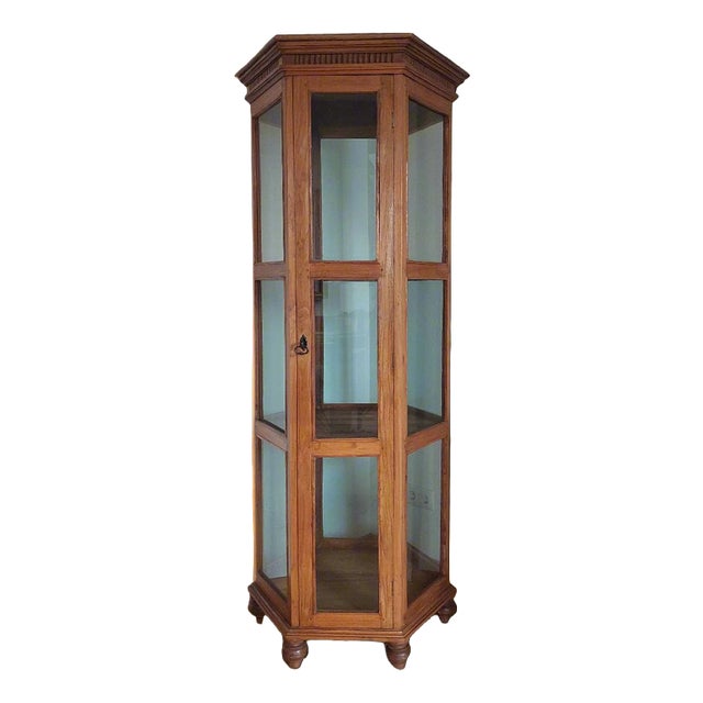 Hexagonal Display Cabinet in Teak For Sale