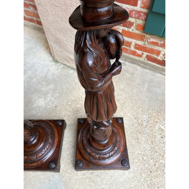 Antique French Breton Pedestal Stands Pair Carved Figural Display Brittany C1900 For Sale - Image 18 of 18