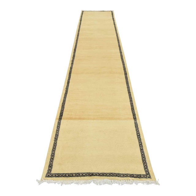 Bokhara Runner 3’6” X 15’2” Beige Wool Hand-Knotted Oriental Rug For Sale