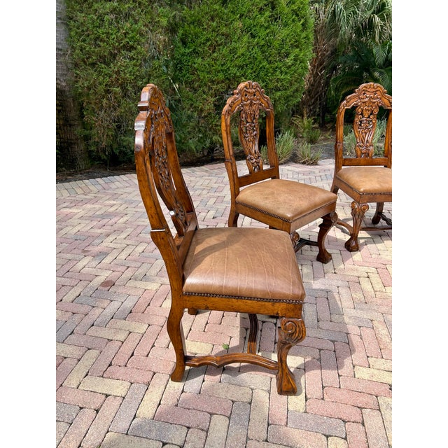 Late 20th Century 4 Fruit Wood Finish Dutch Chippendale Style Dining Chairs For Sale In Miami - Image 6 of 7