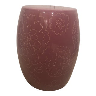 Doan Potter Mauve Ceramic Floral Garden Stool For Sale