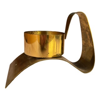 Mid-Century Modern Brass Candle Holder Carl Aubock Era For Sale