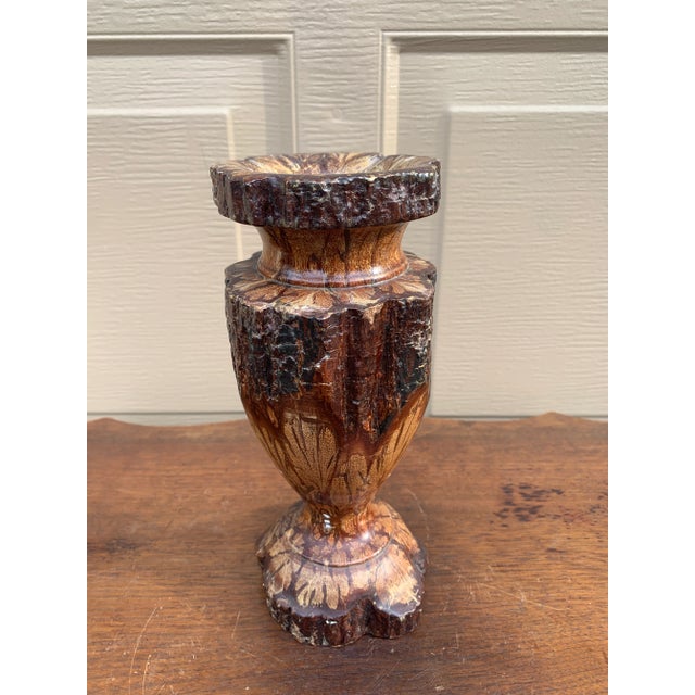Wood 1970s Hand-Carved Chrysanthemum Wood Vase From Marshall Field’s For Sale - Image 7 of 11