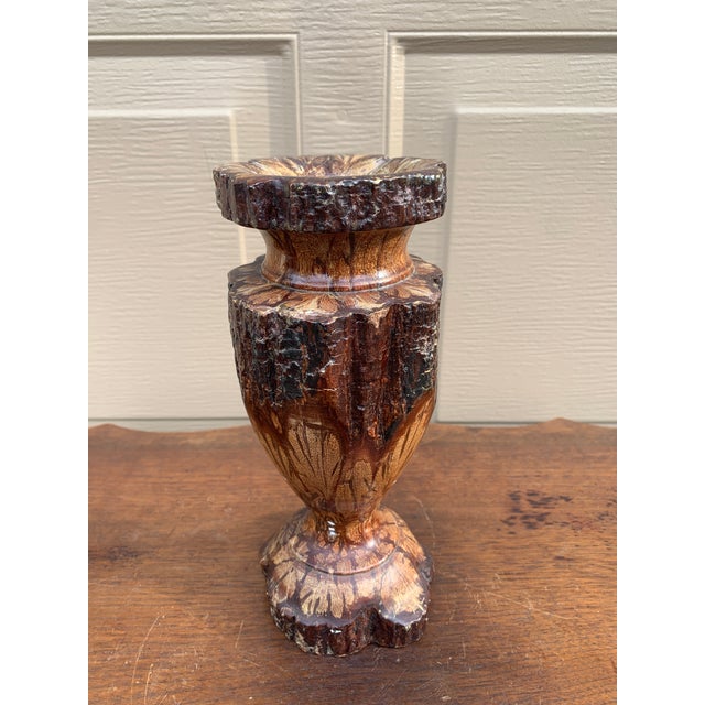 Vintage Wabi-Sabi Rustic Hand Carved Chrysanthemum Wood Vase For Sale In South Bend - Image 6 of 10
