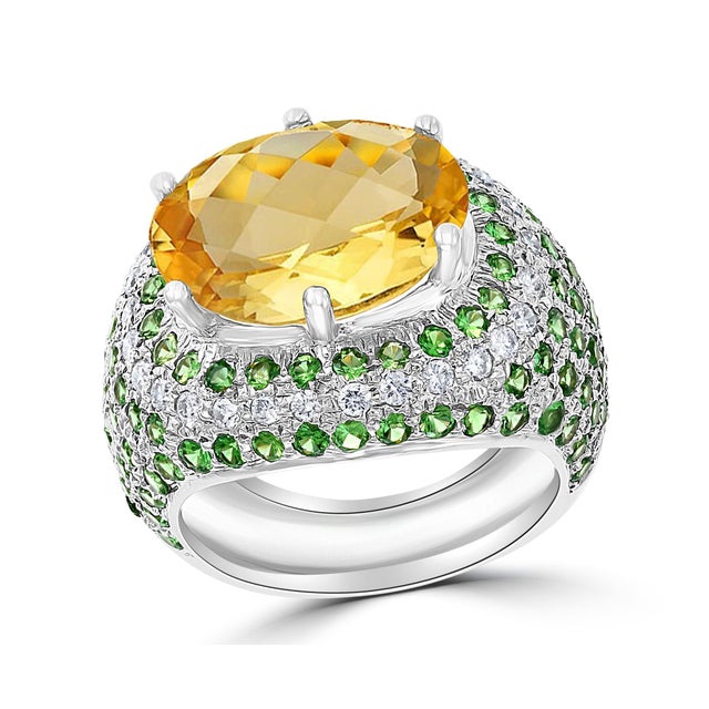7 Carat Oval Citrine Tsavorite and Diamond Ring in 18 Karat White Gold, Estate For Sale - Image 18 of 18