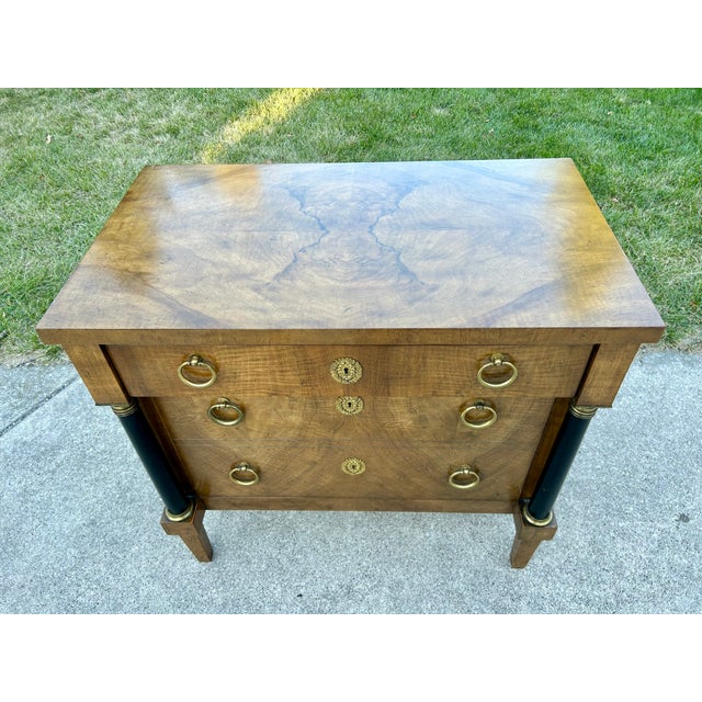 Baker Furniture Company Vintage 1960s Baker Furniture Neoclassical Walnut Chest of Drawers – French Empire Style With Brass Accents & File Drawer For Sale - Image 4 of 9