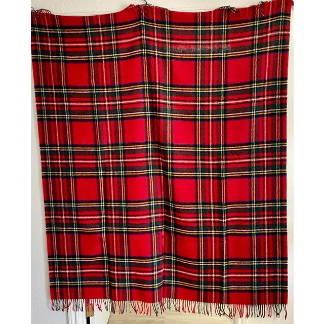English Quintessential Rich Red Tartan Plaid Throw Made From Soft Merino Lambswool - From England For Sale - Image 3 of 12