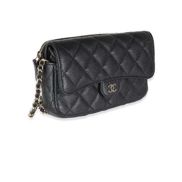 Traditional Black Quilted Caviar Flap Phone Handbag With Chain For Sale - Image 3 of 9
