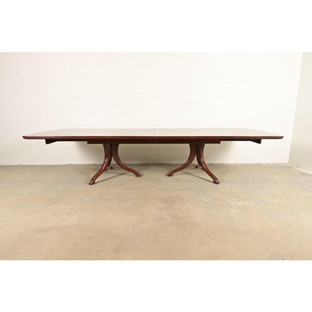 Italian Provincial Carved Cherry Wood and Inlaid Brass Double Pedestal Extension Dining Table by Emanuel Morez For Sale - Image 11 of 13