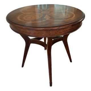 Theodore Alexander Inlaid Burl Wood Round Accent Table For Sale