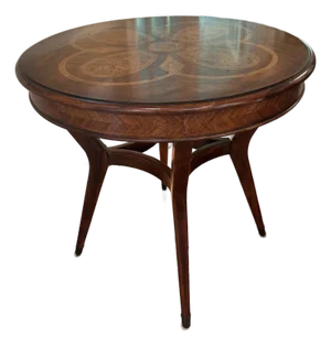 Theodore Alexander Inlaid Burl Wood Round Accent Table