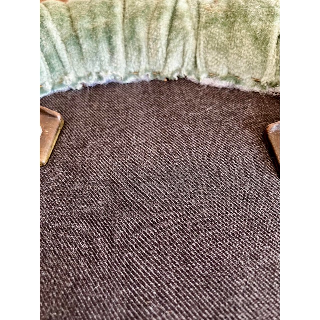 Vintage Hollywood Regency Pleated Sage Green Velvet Round Ottoman Featuring Elegant Cast Brass Cabriole Legs For Sale - Image 14 of 14