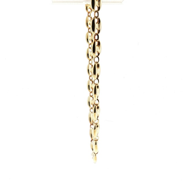 A vintage 14k yellow gold mariners link chain necklace. Crafted in Italy in the late 20th century. The mariners link, also...