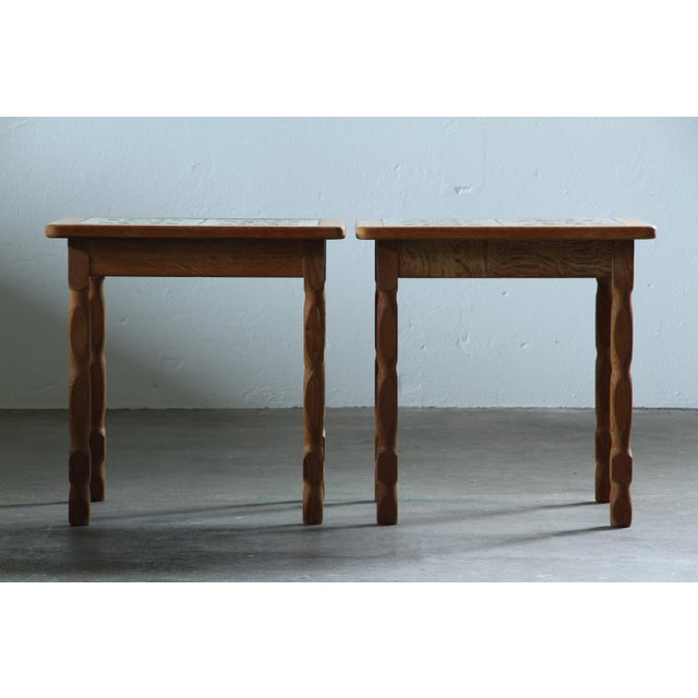 Vintage Brutalist Danish Oak Nightstands with Ceramic Tile Tops, 1970s, Set of 2 For Sale - Image 6 of 13