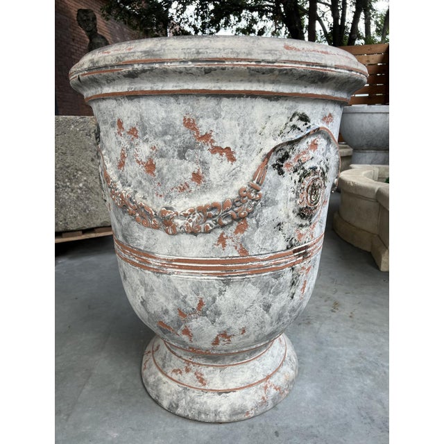 Gray A Single French Terracotta Anduze Planter With Antiqued Gray White Finish For Sale - Image 8 of 15