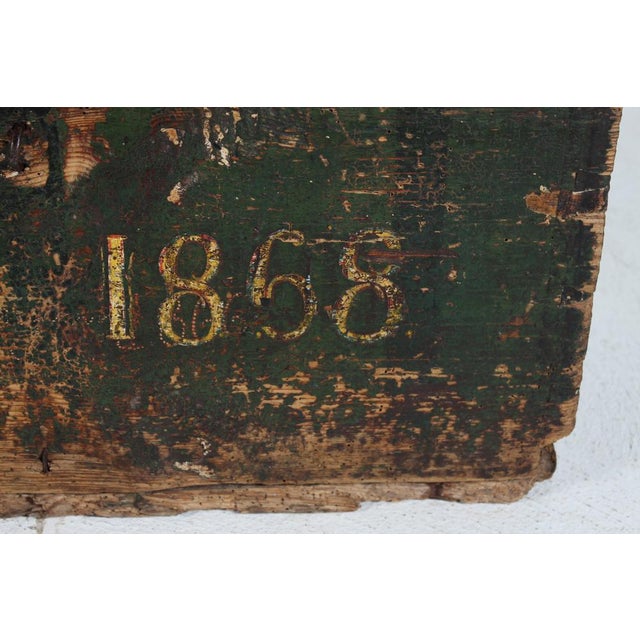 Small Antique Swedish Storage Chest in Pine with Green Paint, 1868 For Sale - Image 9 of 15