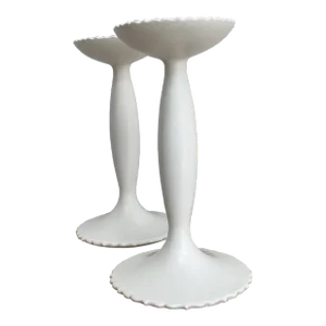 Matte White Ceramic Candleholder by Georges Mathieu for Molin Paris - a Pair