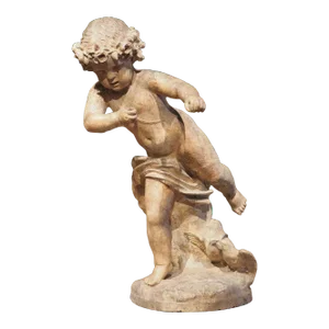 Large 19th Century French Cherub Statue in Terra Cotta Tinted Plaster