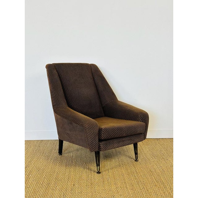 Vintage Armchair in Brown Tweed Fabric with Splayed Legs, 1960s For Sale - Image 16 of 16