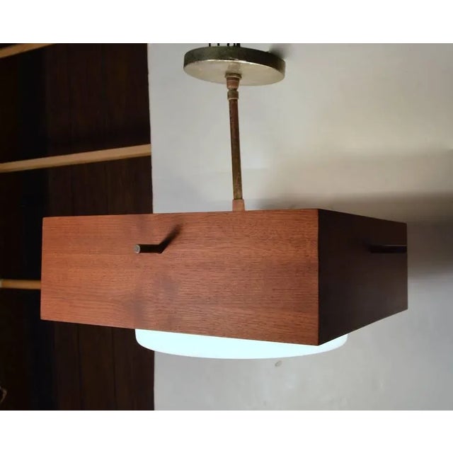 Brown Minimalist Chandelier in Wood, Brass and Glass For Sale - Image 8 of 11