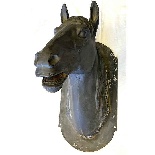 Antique French Life Size Heavy Cast Iron Horse Head Wall Mount Plaque Indoor/ Outdoor For Sale - Image 15 of 18