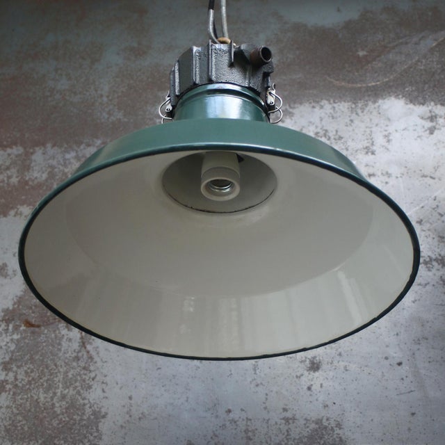 Vintage Industrial French Enamel Cast Iron Pendant Light by Sammode For Sale - Image 4 of 6