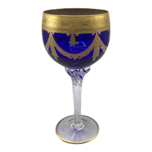 Vintage Interglass Italian Navy Gold Overlay Water Goblet