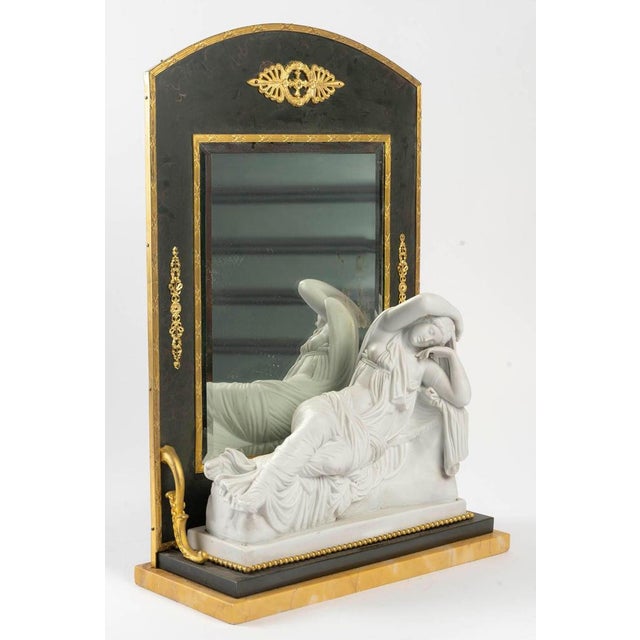 A 19th century empire-style table mirror and toilet mirror in cookie, marble and gilt brass. H: 46cm, w: 33cm, d: 13cm