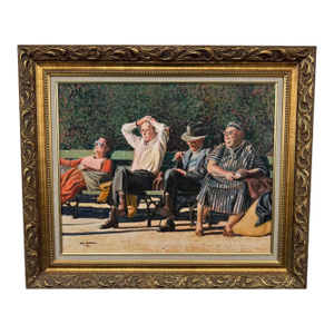 Late 20th Century Neil Caldwell "Sun Worshippers" Washington Square Ny Oil on Canvas
