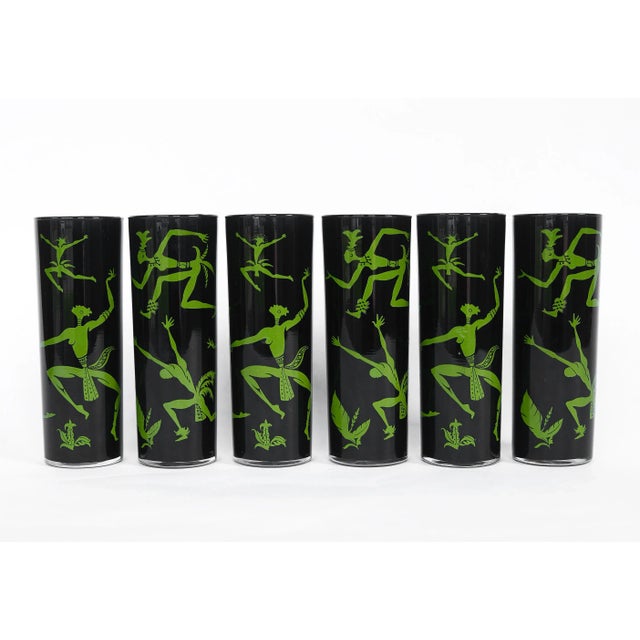 Glass Mid Century Federal Glass Josephine Baker African Dancers Highballs Tumblers Drinking Glasses Barware - Set of 6 For Sale - Image 7 of 7