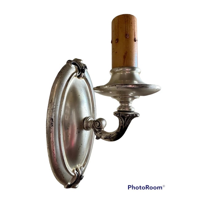 Pair Brass With Original Silver Plate Finish Wall Scones Circa 1930 For Sale In Los Angeles - Image 6 of 8