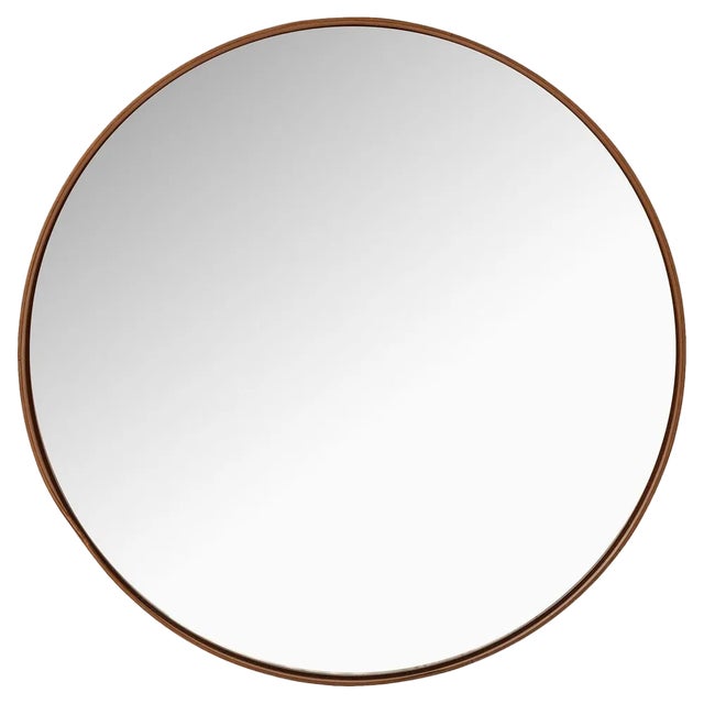 Round Mirror in Teak and Leather, 1950s For Sale